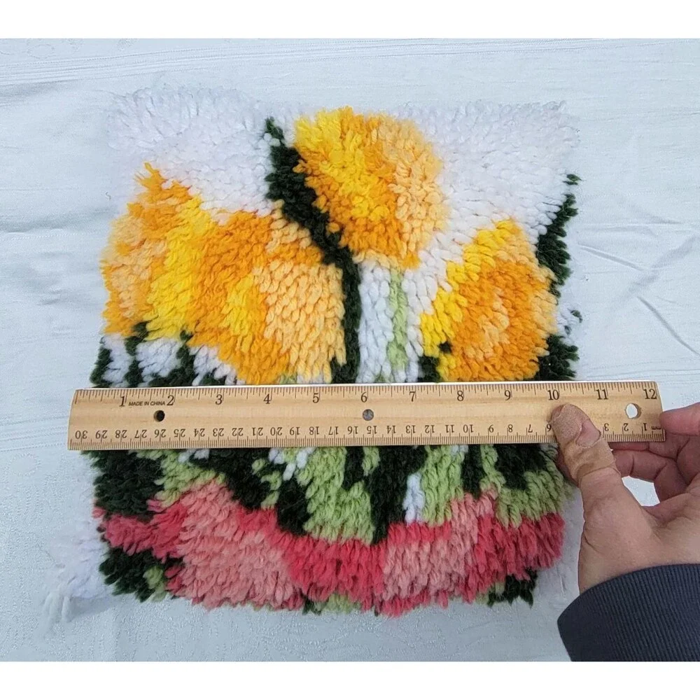 Vintage Tulips Pillow Latch Hook Handmade